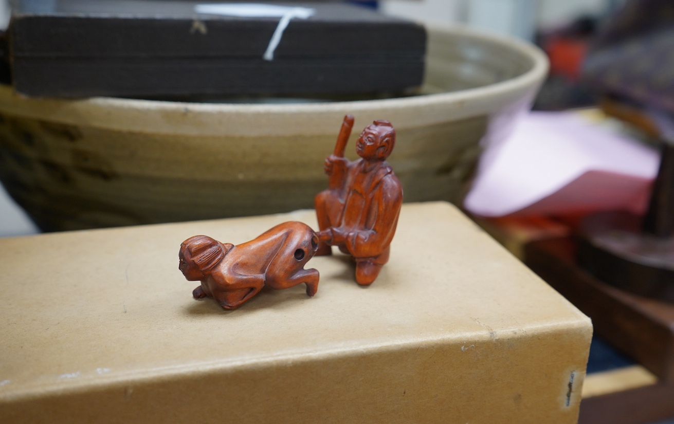 Ten carved Japanese netsukes including erotic examples, largest 5.5cm high. Condition - good